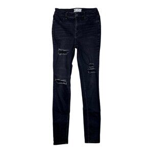 Free People Jeans Womens 28 Black Distressed Skinny Stretch Denim Ripped Knees
